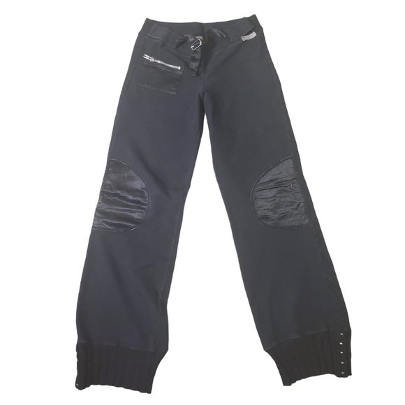 Major De Lema Vintage 90s Black Cargo Jogger Sweatpants Lounge Pants Sz XS - Picture 1 of 7